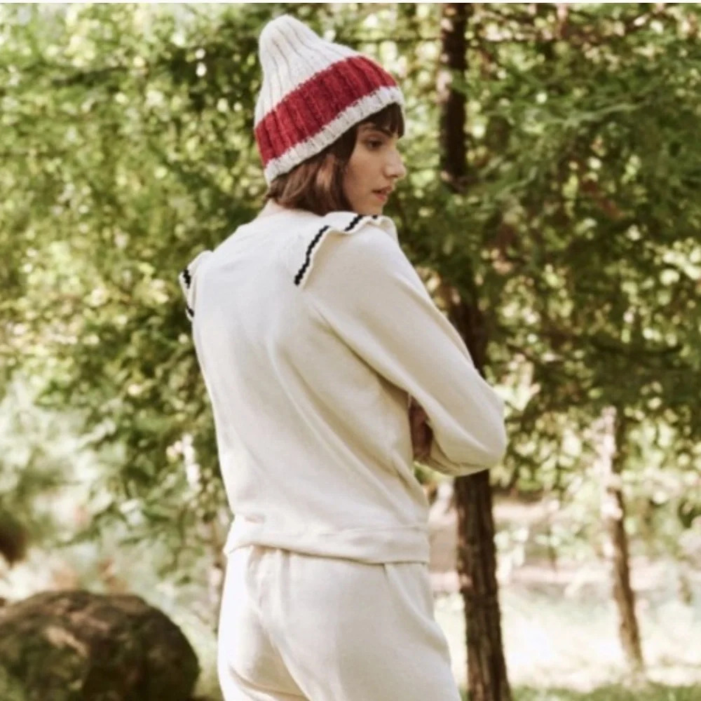 THE GREAT. The Shrunken Ruffle Sweatshirt Washed White Casual Women’s XS - Picture 3 of 10